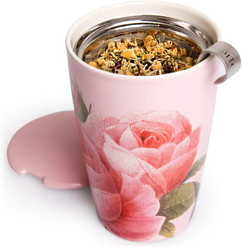 Tea Forte Kati Cup Jardin, Ceramic Tea Infuser Cup with Infuser Basket and Lid for Steeping Loose Leaf Tea