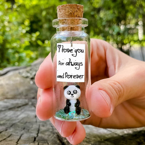 I Love You For Always and Forever - Cute and Kawaii Panda Figurine Gifts - Romantic Anniversary Presents for Men and Women - Meaningful Gift Idea for Friends and Family (Panda Bear and Message in a Bottle, I Love You For Always and Forever)