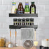 Shower Organizer, Shower Shelf with Hooks and Soap Holder, Shower Rod Bracket with Retractable Towel Rack, No Drilling Adhesive Wall Shelves for Bathroom and Kitchen (Black)