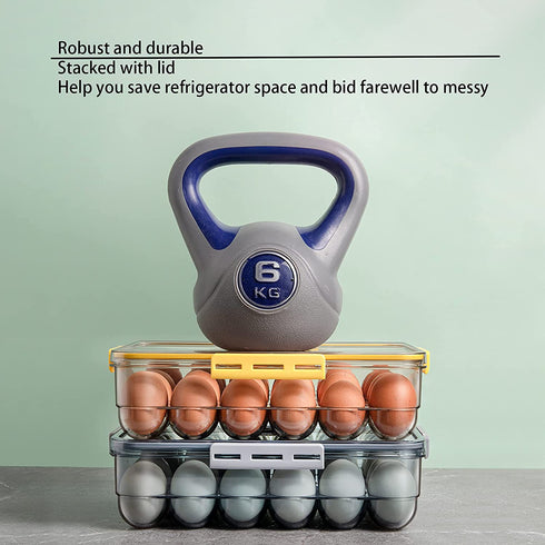 JMSWENJUAN Egg Holder|Clear Egg Tray Storage Box with Lid and special buckle,Stackable PET Plastic Refrigerator Organizer Bins,Eggs Containers 18 Egg Tray- Smoke Gray