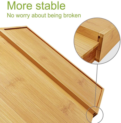 BAMEOS Utensil Drawer Organizer, Cutlery Tray Desk Drawer Organizer Silverware Holder Kitchen Knives Tray Drawer Organizer, 100% Pure Bamboo Expandable Adjustable Cutlery