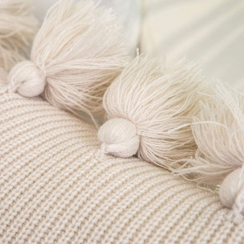 Famibay Knitted Pillow Covers with Pompoms Tassel Boho Striped Cable Knit Throw Pillow Cases Decorative Pillow Cushion Cover Set for Home Sofa Couch Bed 18 x 18 Beige