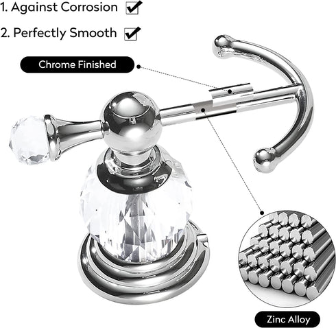 BATHSIR Crystal Robe Hook, Chrome Towel Hook for Bathroom Wall Mounted Silver Double Coat Hook