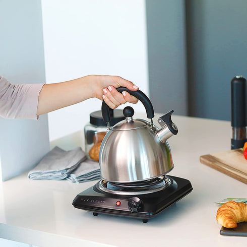 Ovente Electric Single Coil Burner 6 Inch Hot Plate Cooktop with 5 Level Temperature Control & Easy Clean Stainless Steel Base, 1000W Portable Countertop Stove for Home & Office, Black BGC101B