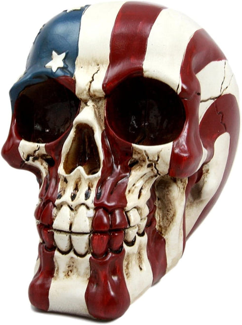 Ebros Patriotic US American Flag Star Spangled Banner Skull Decorative Figurine 5.5"Long Macabre Collectible Statue Historical Pride And Prejudice Freedom Decor of Skulls or Halloween Themed Sculpture