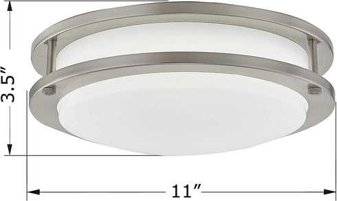 Gruenlich LED Flush Mount Ceiling Lighting Fixture, 11 Inch Dimmable 19W (125W Replacement) 1220 Lumen, Metal Housing with Nickel Finish, ETL and Damp Location Rated (5000K-Daylight White)
