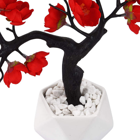 Artflower Plum Blossom Artificial Silk Flowers 2 Pack Simulation Flower with Ceramic Vase Fake Plant Potted Arrangement for Home Wedding Office DIY Living Room Party Garden Decoration (Mix)