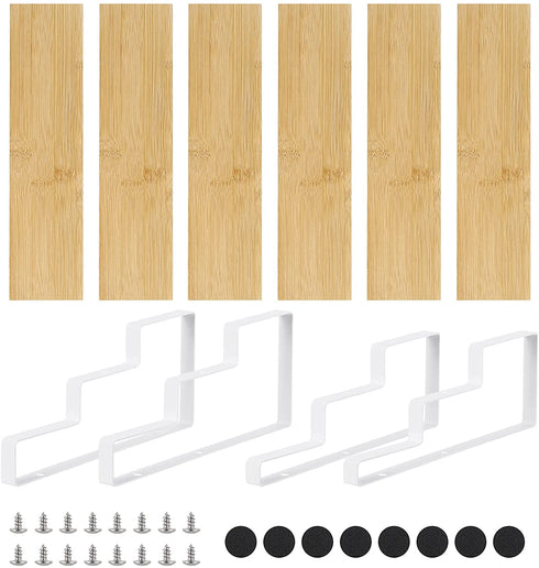 MOOACE 3 Tier Expandable Spice Organizer (15.35"-22.2"L), Bamboo Spice Rack Organizer for Cabinet Countertop Pantry, Set of 2 (White)
