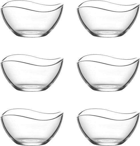 Vira 2.25 Ounce Mini Glass Bowls | Beautiful Wavy Design, Thick, Durable Glass, For Sauces, Condiments, Candy and More, Microwave and Dishwasher Safe, 6 Piece Set, 2.5 x 1.5