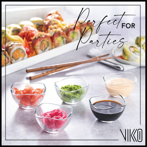 Vira 2.25 Ounce Mini Glass Bowls | Beautiful Wavy Design, Thick, Durable Glass, For Sauces, Condiments, Candy and More, Microwave and Dishwasher Safe, 6 Piece Set, 2.5 x 1.5