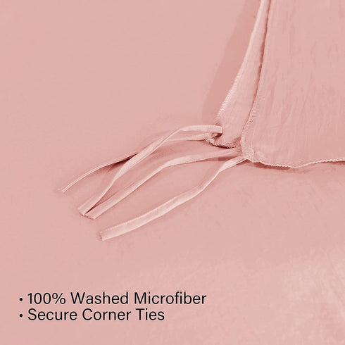 Basic Beyond Duvet Cover Queen Size, Washed Microfiber Coral Pink/Grey Duvet Cover Set with Coconut Button Closure - 3 Pieces (1 Duvet Cover & 2 Pillowcases)