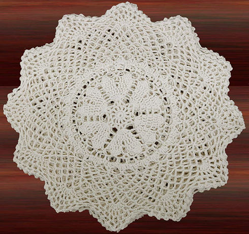 Creative Linens 6PCS 12 Inch Round Handmade Cotton Crochet Lace Doilies with Hearts Beige, Set of 6 Pieces For Valentine's Day, Mother's Day, Wedding Decoration