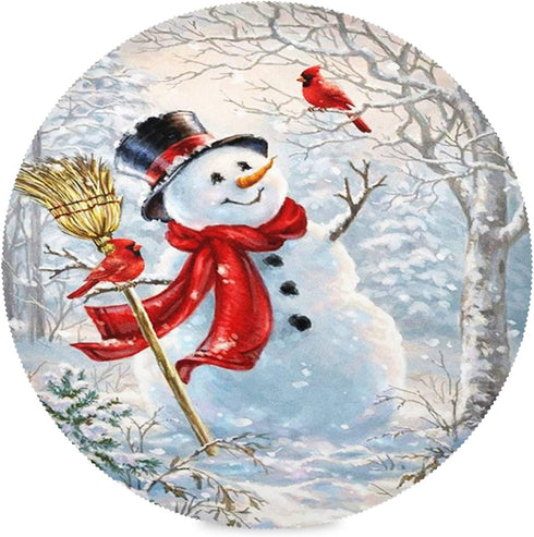 Christmas Snowman Cardinal Round Placemats Set of 6 Table Placemats Xmas Trees New Year Snow Place Mats Tablemats 15 inch for Kitchen Dining Table Dinner Kids Holiday Party