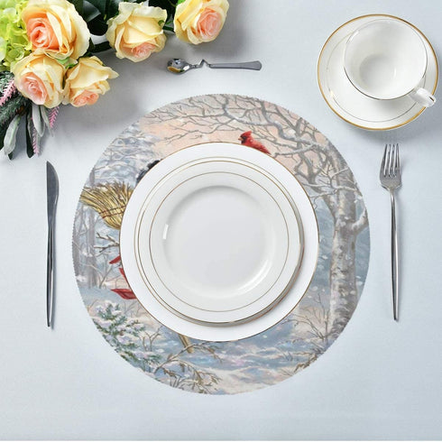 Christmas Snowman Cardinal Round Placemats Set of 6 Table Placemats Xmas Trees New Year Snow Place Mats Tablemats 15 inch for Kitchen Dining Table Dinner Kids Holiday Party