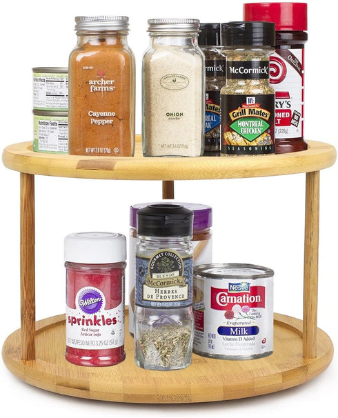 Greenco Premium Bamboo 2 Tier Lazy Susan Turntable