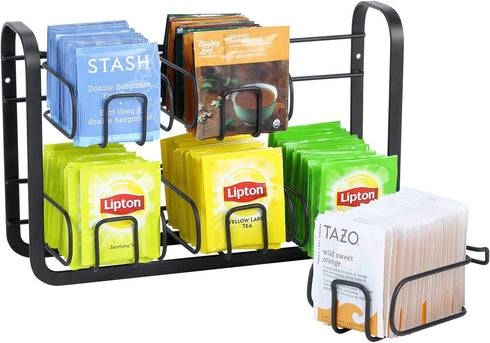 High Capacity 120 Tea Bags Organizer Storage and Display Rack for Cabinet and Counter, Wall Mount Available