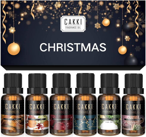 Christmas Essential Oils Gift Set, for Home, for Diffusers, 6x10mL, CAKKI Premium Grade Fragrance Oils, for Christmas scents, Pure Aromatherapy Oils, for Candles Making, for Soaps Making