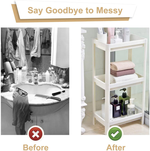 Flowmist 3 Tier Slim Storage Cart Rolling Laundry Cart Bathroom Shelves Organizer, with Wheels for Bathroom Laundry Pantry Kitchen Narrow Places