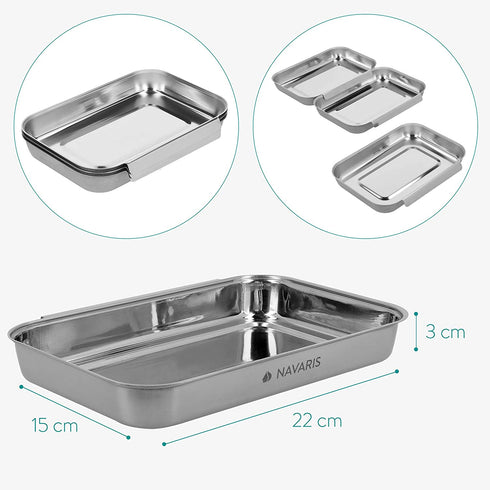 Navaris Breading Trays Set - 3 Stainless Steel Pans for Preparing Bread Crumb Dishes, Panko, Schnitzel, Breadcrumb Coating Fish and Marinating Meat