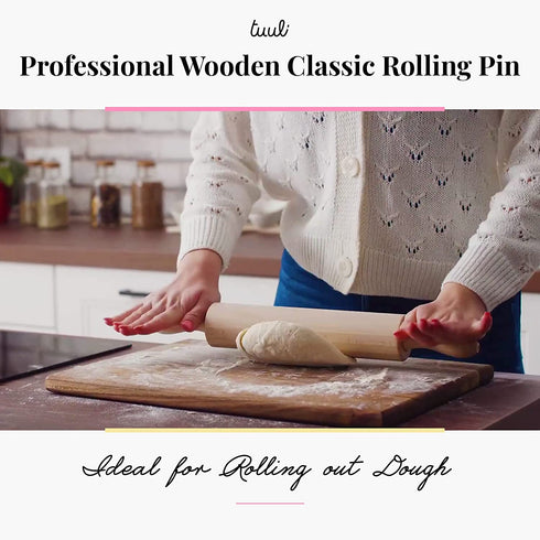 Tuuli Kitchen Classic Wood Rolling Pin with Rotating Center, Beechwood Roller for Pastry, Bread and Pasta Dough, Alternative to Plastic Rolling Pin, 44 x 5.5 cm