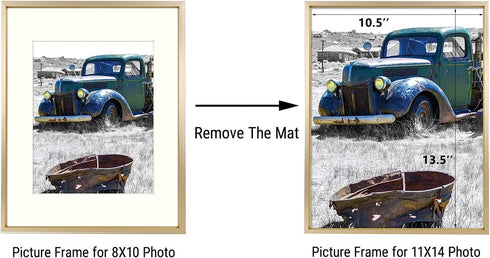 Golden State Art, 11x14 Gold Picture Frame Displays Photo 8x10 with Ivory Mat or 11x14 Without Mat for Wall Mounting Aluminum Frames with Real Glass (Pack of 1)