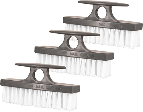 Superio Nail Brush Set (3 Pack) Cleaner with Handle - Durable Brush Scrubber to Clean Toes, Fingernails, Hand Scrubber All Surface Cleaning, Heavy Duty Scrub Brush Stiff Bristles, Easy to Hold (Grey)