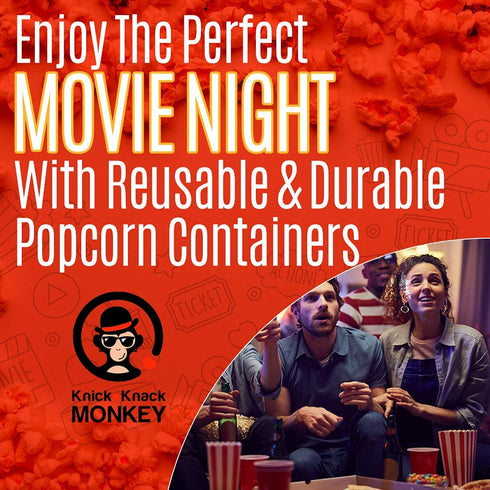 Popcorn Set (Pack of 10) - 3? x 3? x 8? x 2.3? Reusable & Unbreakable Popcorn Buckets With Anti-Smudge Paint - Leakproof & Dishwasher Safe Movie Night Supplies - BPA-Free Popcorn Container Set