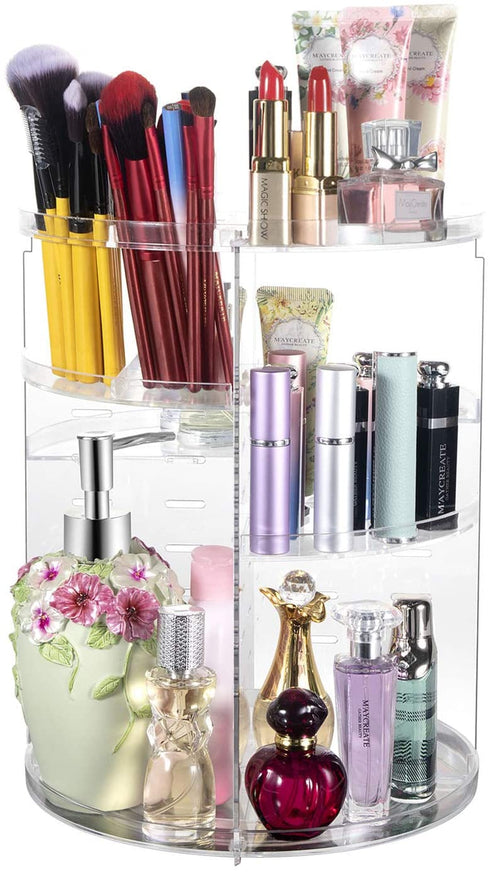 360° Rotating Makeup Organizer, Spinning Bathroom Organizer Countertop, Cosmetic Organizer Makeup Holder Shelf, Make Up Organizers and Storage for Bedroom, Transparent