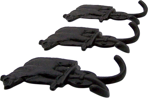 Rustic Black Bear Cast Iron Double Wall Hooks, Set of 3, 5.25 Inches