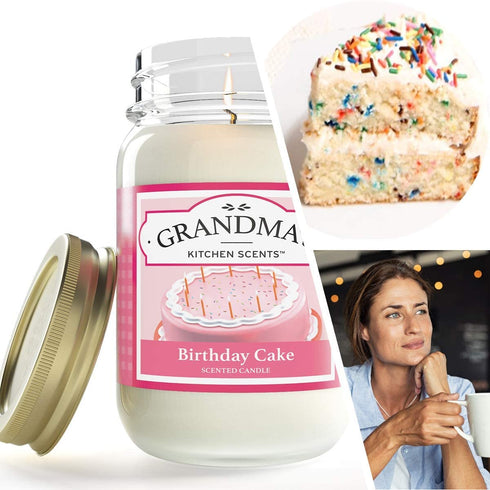 Birthday Cake Scented Candles for Home | Non Toxic Long Lasting Soy Candles | Delicious Scent | Large 16 oz Mason Jar | Hand Made in The USA