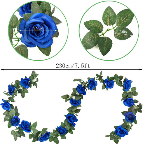 Yebazy 4PCS(30FT) Artificial Rose Vine Fake Rose Garland Artificial Flowers for Hotel Wedding Home Party Garden Decor?Royal Blue?