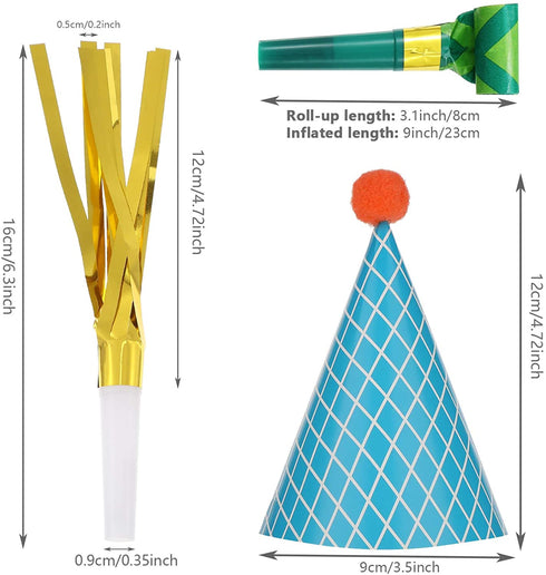 59 Pieces Birthday Party Cone Hats with Colorful Party Blowers and Metallic Fringed Noise Makers Birthday Blowouts Horns Whistles Musical Noisemakers Birthday Party Supplies and Favors for Kids