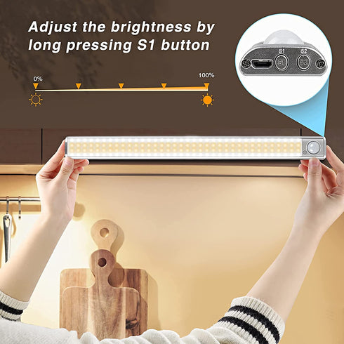 LED Closet Lights, 160-LED Under Cabinet Lighting 39cm Motion Sensor Light Indoor with 3 Colors Stick-On Night Light with Large Battery for Cabinet, Stairs, Kitchen, Hallway(3 Modes, 3600mAh, 300lm)