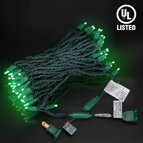 50ft 100 Count Green LED Christmas Lights Outdoor Indoor, Commercial Grade Green Wire, 5mm Wide Angle St. Patrick's Day Light Halloween Mini String Lights Outdoor Waterproof for Tree, Garland, UL