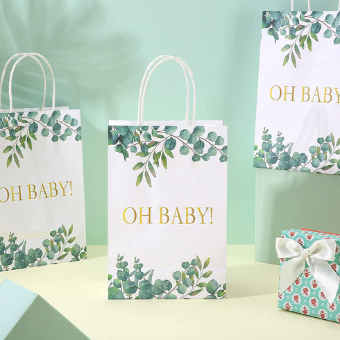 18 Pieces Large Baby Shower Party Gift Bags Watercolor Jungle Theme Paper Gift Bags Greenery Candy Bags for Baby Shower Bridal Wedding Christmas Supplies