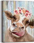 Country Farmhouse canvas Printing Rustic Bedroom Decor Retro Cow Wall Art Home artwork Print Used in Bathroom Office fireplace kitchen Dining Room Decorate Cattle With Garland (12inchx16inch? €¦
