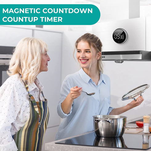 Digital Kitchen Timer, Round Magnetic Countdown Count Up Timer with Stand, Large 3'' LED Display, 3-Level Volume, Easy for Cooking, Learning, Yoga and Good for Seniors and Kids Used (Black)