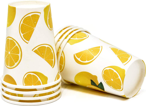 Yellow Lemon Citrus Fruit Party Supplies Tableware Set Includes 24 9" Paper Plates 24 7" Plate 24 9 Oz Cups 50 Lunch Napkins for Lemons Lemonade Summer Tropical Themed Disposable Birthday Dinnerware