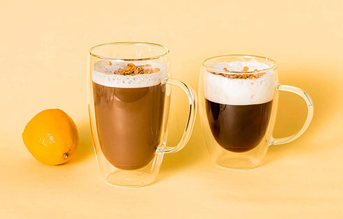 MEWAY 12oz/2 PACK Coffee Mugs,Clear Glass Double Wall Cup with handle for Coffee, Tea, Latte, Cappuccino (12 oz?2)