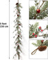 LOHASBEE Artificial Christmas Garland, 5 Feet Pine Cone Boxwood Garland with Red Berries, Bells Glitter for Christmas Indoor Outdoor Garden Gate Front Door Home Wall Window Stair Decor