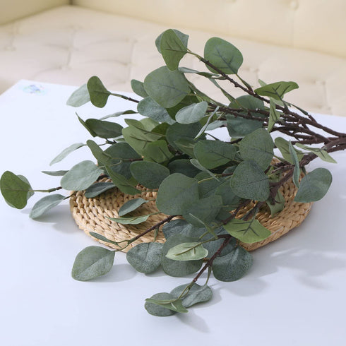 ZHIIHA Pack of 6 Eucalyptus Stems Artificial Silver Dollar Leaves Artificial Greenery Faux Holiday Greens Flower Leaf Arrangement for Home Decor