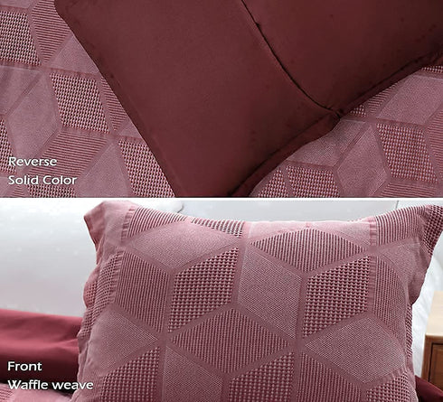 Heather Touch Waffle Duvet Cover Set Queen Size for Spring 3pcs Warm Textured Geometric Cotton Blend Comforter Cover Decorative Soft Bedding Set 90x90inches