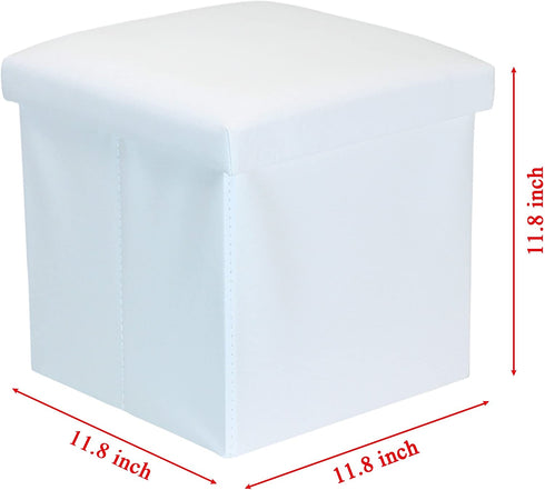 NISUNS OT01 Leather Folding Storage Ottoman Cube Footrest Seat, 12 X 12 X 12 Inches (White)