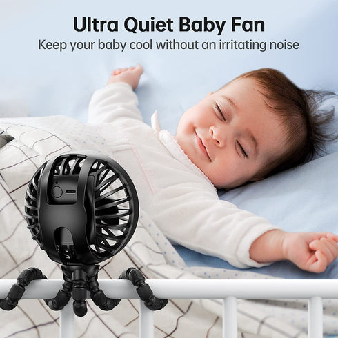 GUSGU Mini Stroller Fan Clip-on for Baby, Small Portable Fan Rechargeable and Handheld, USB Cooling Fan with 3 Adjustable Speeds and Flexible Tripod for Travel, Car Seat, Camping, and Bedroom.