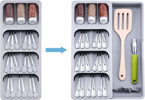 SOMIER Expandable Kitchen Drawer Organizer, Adjustable Cutlery Trays and Utensil Holder, Kitchen Drawer Dividers Storage for Silverware, Flatware, Knives, Spoons, Gray