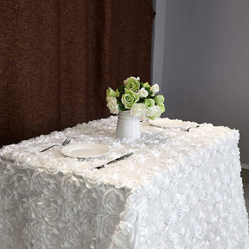 White Rosette Tablecloth 50 x 80 Inch Rectangle 3D Floral Table Cloth Table Cover for Birthday Party Table Decorations