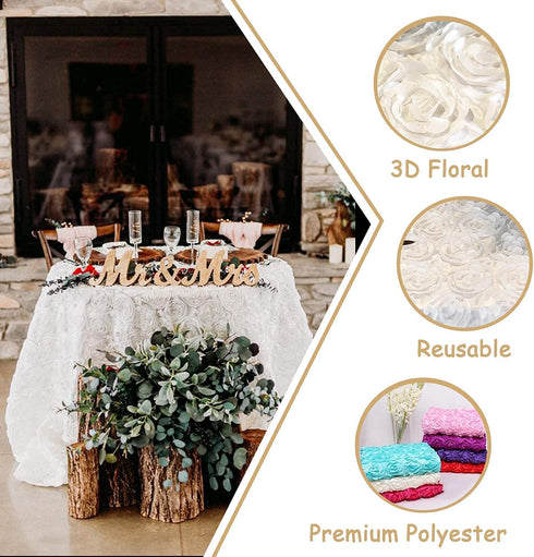 White Rosette Tablecloth 50 x 80 Inch Rectangle 3D Floral Table Cloth Table Cover for Birthday Party Table Decorations