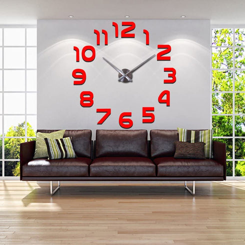Frameless 3D DIY Wall Clock Mirror Surface Decorative Clock Large Mute Wall Stickers for Living Room Bedroom Home Decorations (Black)