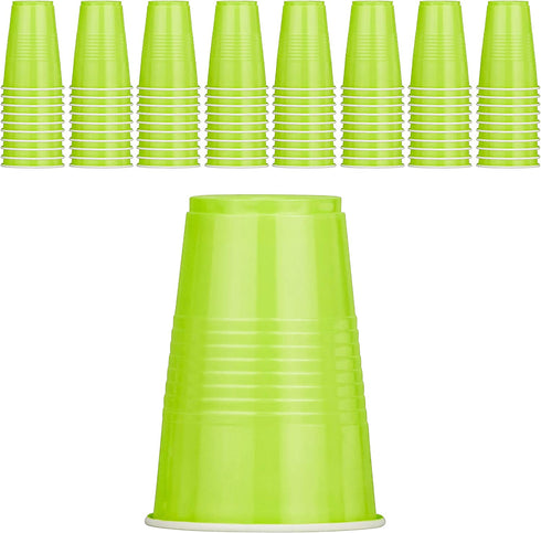 DecorRack 80 Party Cups, 16 oz -BPA Free- Plastic Soda Cups, Perfect for Birthday, Picnic, Indoor and Outdoor Event, Stackable, Reusable, Disposable Round Beverage Drinking Cup, Green (Pack of 80)