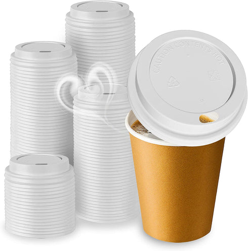 White Travel Plastic Dome Lids for Disposable Paper Hot Cups, Fits most 10-24 Ounce and 8 oz Squat Cups (100 Lids ONLY) - Recyclable, Easy-Flow Anti-Spill Design, For Home, Cafes, Office, Car, Travel